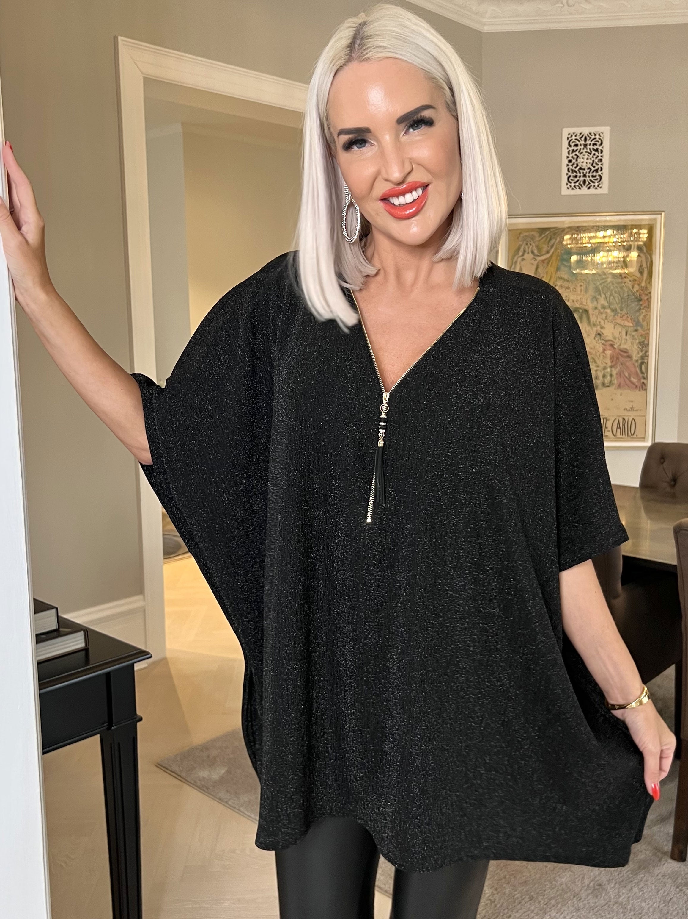 Milagrosa - Snygg tunika med dragkedja och glitter